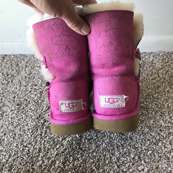 UGG Girl Pink Bailey Animal  Short Boots Size 3 - Picture 3 of 7